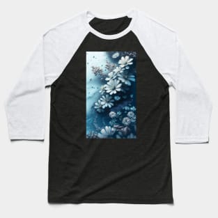 White-blue flowers on a blue background Baseball T-Shirt